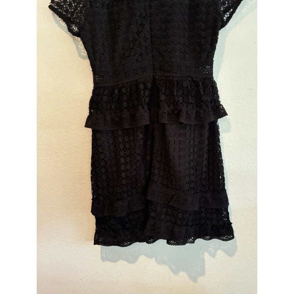 She + Sky Size Large Women's Navy Lace Short Sleeve Tiered Dress Lined - Picture 6 of 8